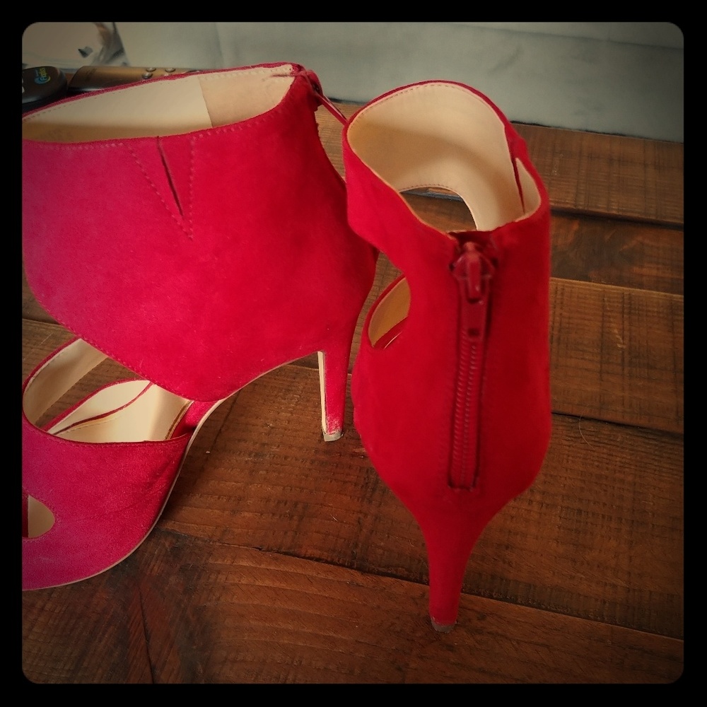 Red suede stilleto sandals